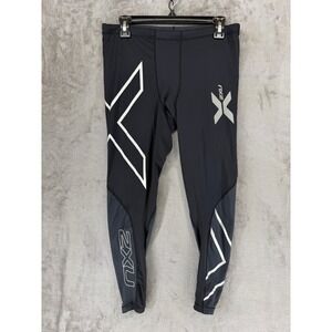 2XU Mens Compression Tights Black Silver Graphic Athletic Leggings Size L